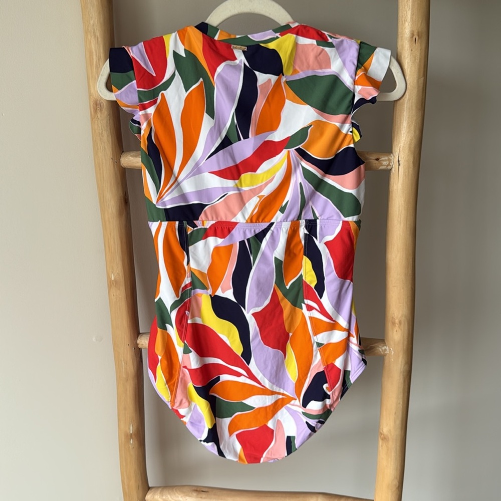 Anne Cole Zip Up Flutter Sleeve Rash Guard One Piece Swimsuit in Palm Party Sz 6 - Picture 3 of 15